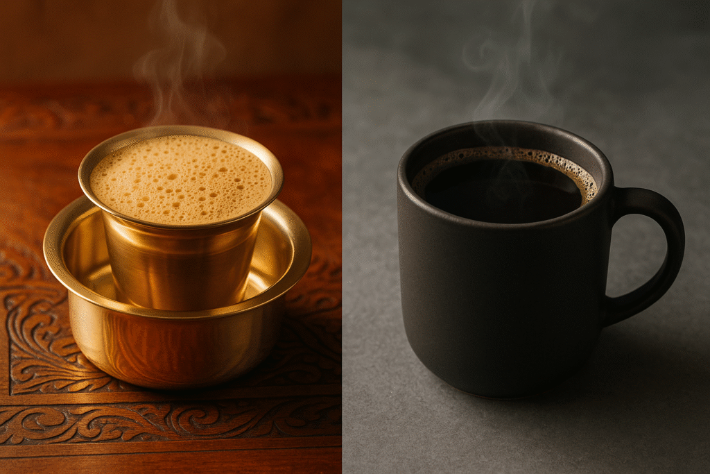Filter Kaapi vs French Press, South Indian coffee, French Press brewing, jannes punita