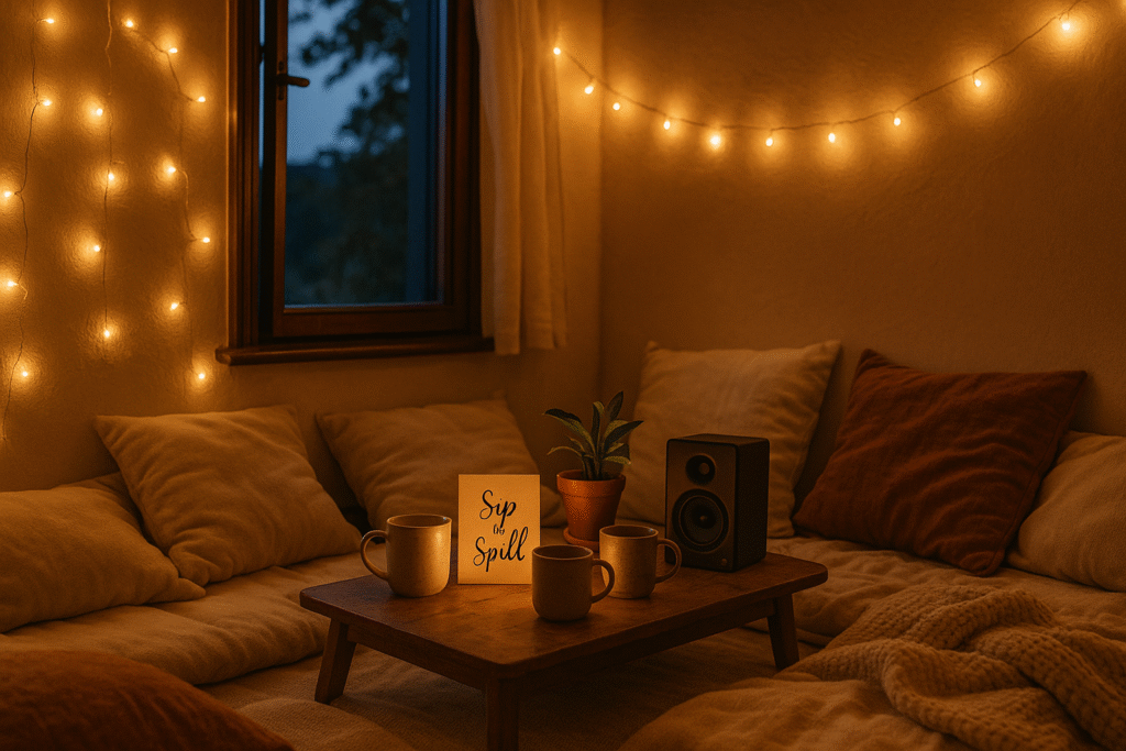 Coffee Sip, coffee, coffee at home, how to host sip and spill night, coffee gathering ideas, at-home friend night, CoffeePreneur lifestyle, community building through coffee, intentional friendship rituals, coffee and conversation party