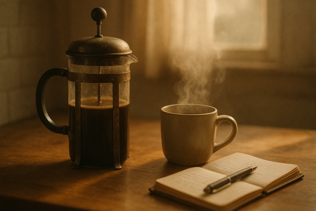 French press, Coffee, coffee ritual, Coffee lifestyle blog, daily coffee, coffee culture, lifestyle coffee blog, emotional coffee rituals, French press coffee story, mindful coffee habits