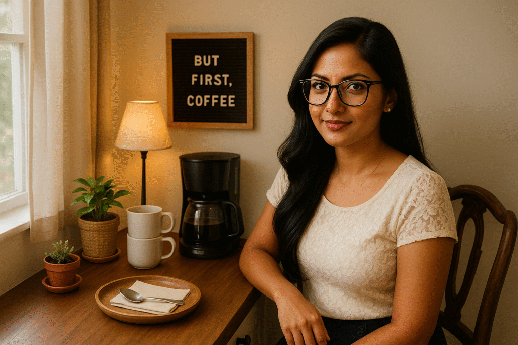 home café, jannes punita, home café styling, coffee lifestyle blog, cozy coffee corner, coffee and dessert pairing, café-inspired home décor, candles and coffee ambiance