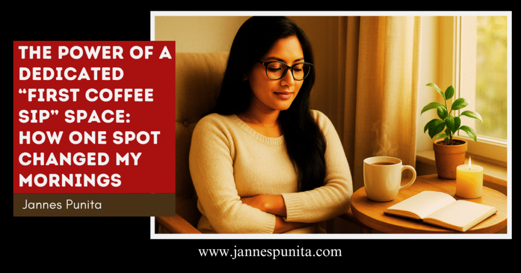 first coffee sip, morning coffee, coffee ritual, first coffee sip space, coffee and mindfulness, daily coffee habits, intentional living with coffee, Jannes Punita blog, lifestyle coffee culture