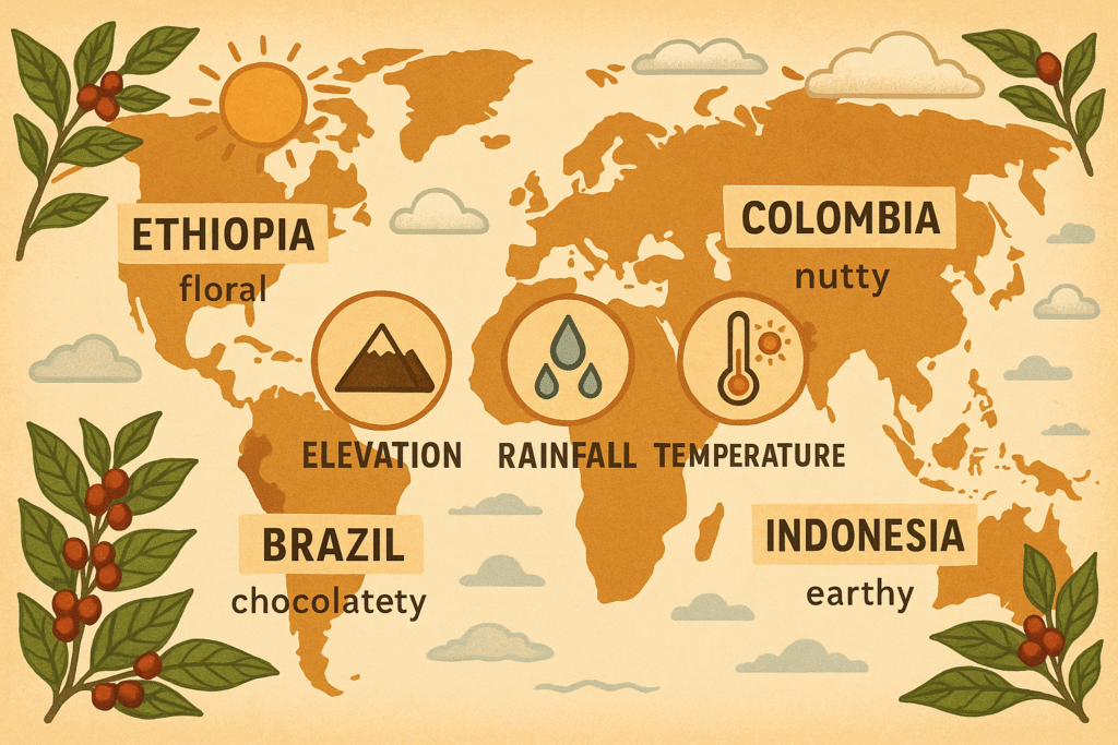 coffee climate connection, coffee flavor, coffee, environmental impact on coffee, how climate shapes coffee taste, coffee origin terroir, lifestyle coffee blog