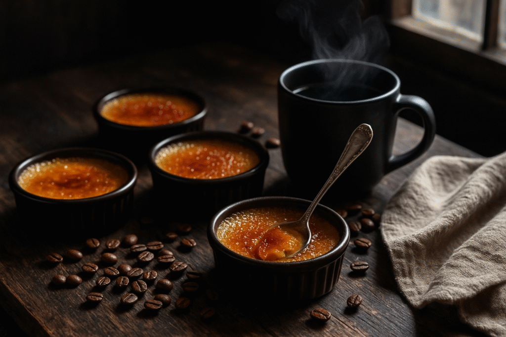 Coffee crème brûlée, coffee recipe, coffee dessert, Mini crème brûlées, Blowtorch-free desserts, Coffee culture, Coffee love, Dessert lifestyle, coffee lifestyle, coffee rituals, mini desserts, brew coffee, Jannes Punita blog, café-inspired recipes, home desserts, daily indulgence