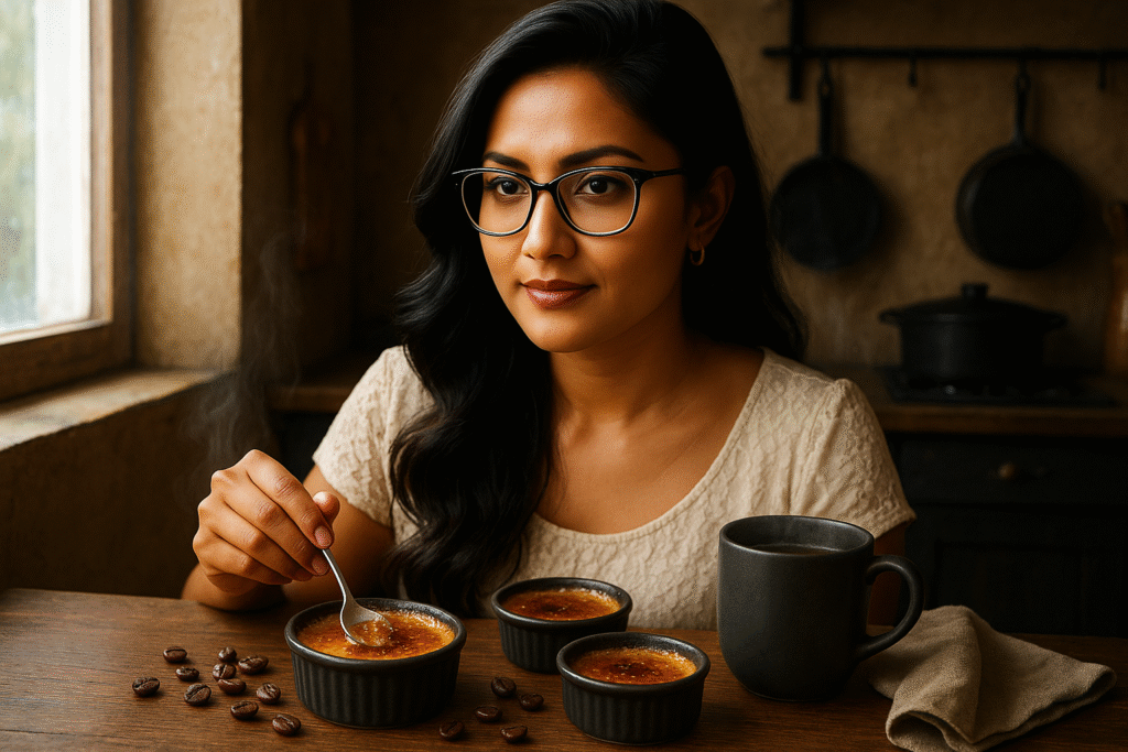 Coffee crème brûlée, coffee recipe, coffee dessert, Mini crème brûlées, Blowtorch-free desserts, Coffee culture, Coffee love, Dessert lifestyle, coffee lifestyle, coffee rituals, mini desserts, brew coffee, Jannes Punita blog, café-inspired recipes, home desserts, daily indulgence
