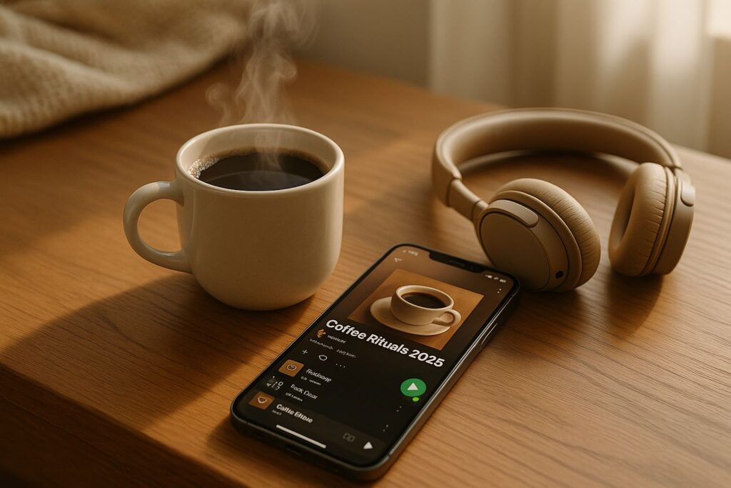 morning coffee playlist, coffee music 2025, best music for coffee time, coffee and music rituals, relaxing coffee music, Jannes Punita blog, lifestyle coffee culture, trending coffee rituals