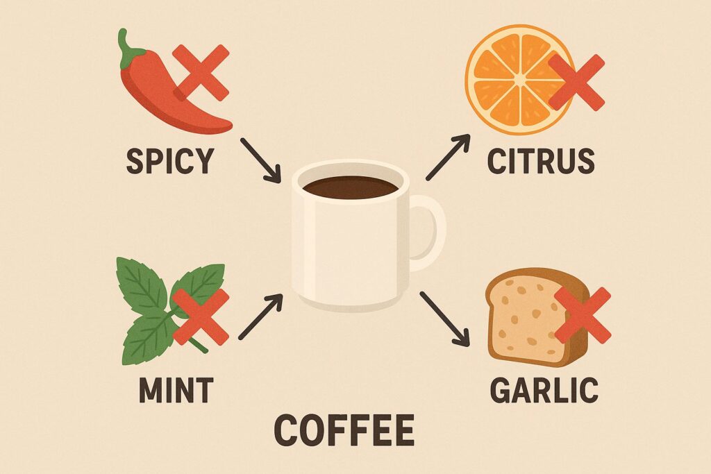 ruin your coffee, foods to avoid with coffee, coffee culture, coffee lifestyle, bad coffee food pairings, what not to eat with coffee, coffee and food combinations, daily coffee habits, Jannes Punita coffee blog