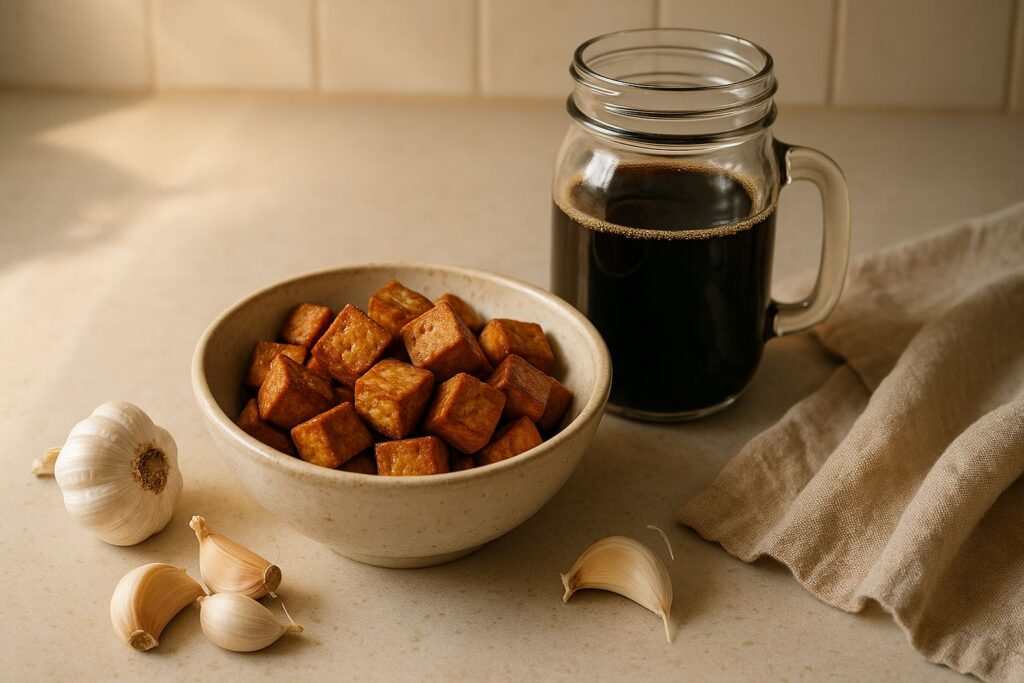 Coffee‑Marinated tofu, coffee recipe, coffee culture, coffee lifestyle, plant‑based recipes, tofu marinade, meal prep hacks, Jannes Punita blog, brew coffee, savory tofu, kitchen routine, weekly prep