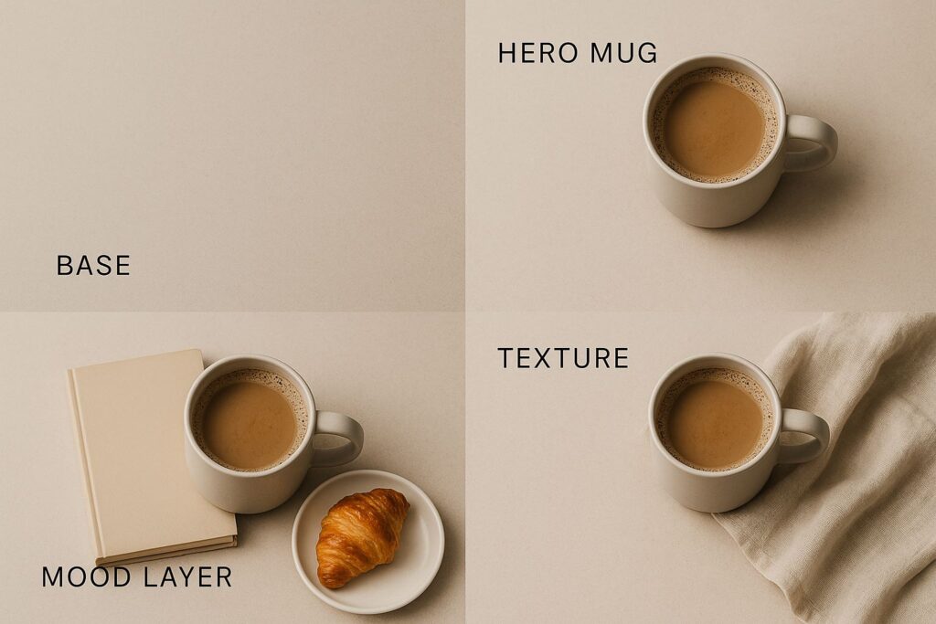 coffee flatlays, coffee flatlay tips, how to style coffee flatlays, coffee photography ideas, aesthetic coffee flatlay, lifestyle coffee styling, coffee content creation, Jannes Punita blog