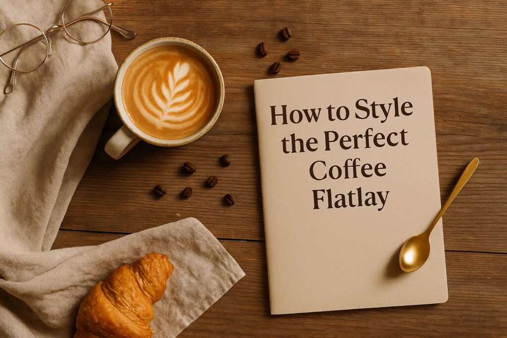 coffee flatlays, coffee flatlay tips, how to style coffee flatlays, coffee photography ideas, aesthetic coffee flatlay, lifestyle coffee styling, coffee content creation, Jannes Punita blog
