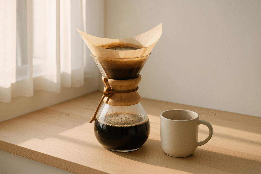 Chemex Coffeemaker, coffee culture, coffee rituals, coffee lifestyle, pour-over coffee, Chemex brewing guide, Jannes Punita blog, morning coffee ritual, aesthetic coffee, viral coffee method, slow coffee movement