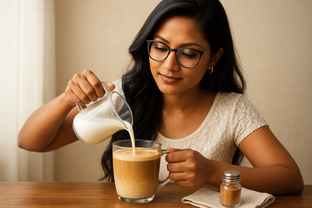 Spanish Latte, coffee culture, coffee rituals, coffee lifestyle, homemade latte recipe, coffee latte, Jannes Punita blog, café-quality coffee, sweetened condensed milk latte, cozy coffee drink, rainy day coffee, recipe for Spanish Latte