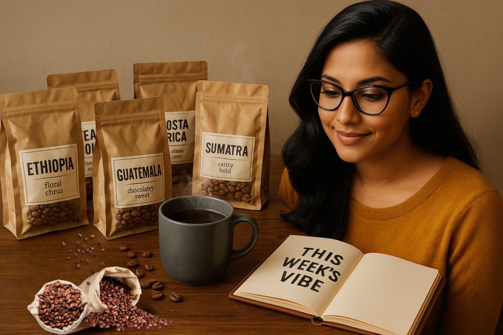 coffee beans, Jannes Punita blog, coffee culture, coffee rituals, coffee lifestyle, coffee and mood, energy-based coffee choice, emotional wellness, mindful coffee routine, coffee bean selection by vibe, weekly coffee ritual