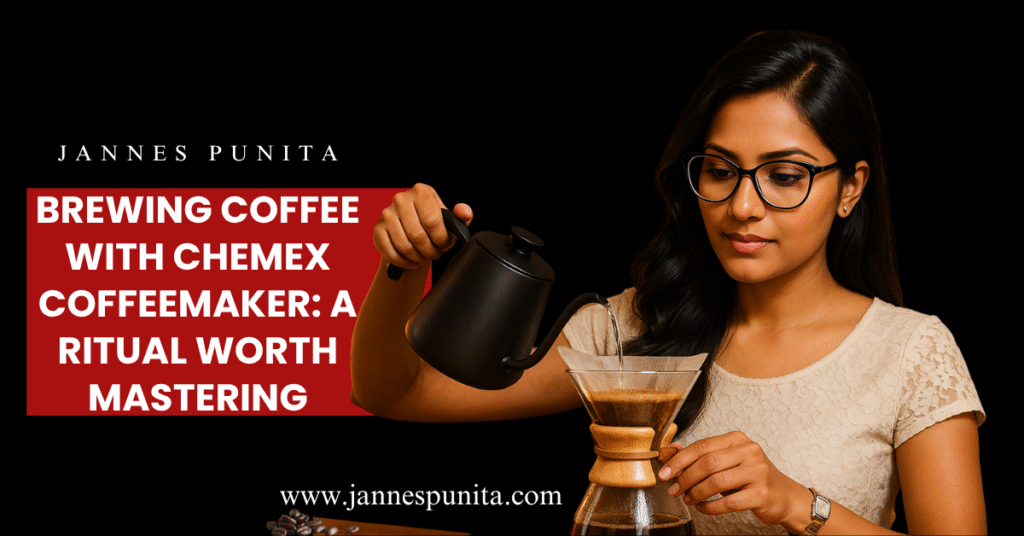 Chemex Coffeemaker, coffee culture, coffee rituals, coffee lifestyle, pour-over coffee, Chemex brewing guide, Jannes Punita blog, morning coffee ritual, aesthetic coffee, viral coffee method, slow coffee movement