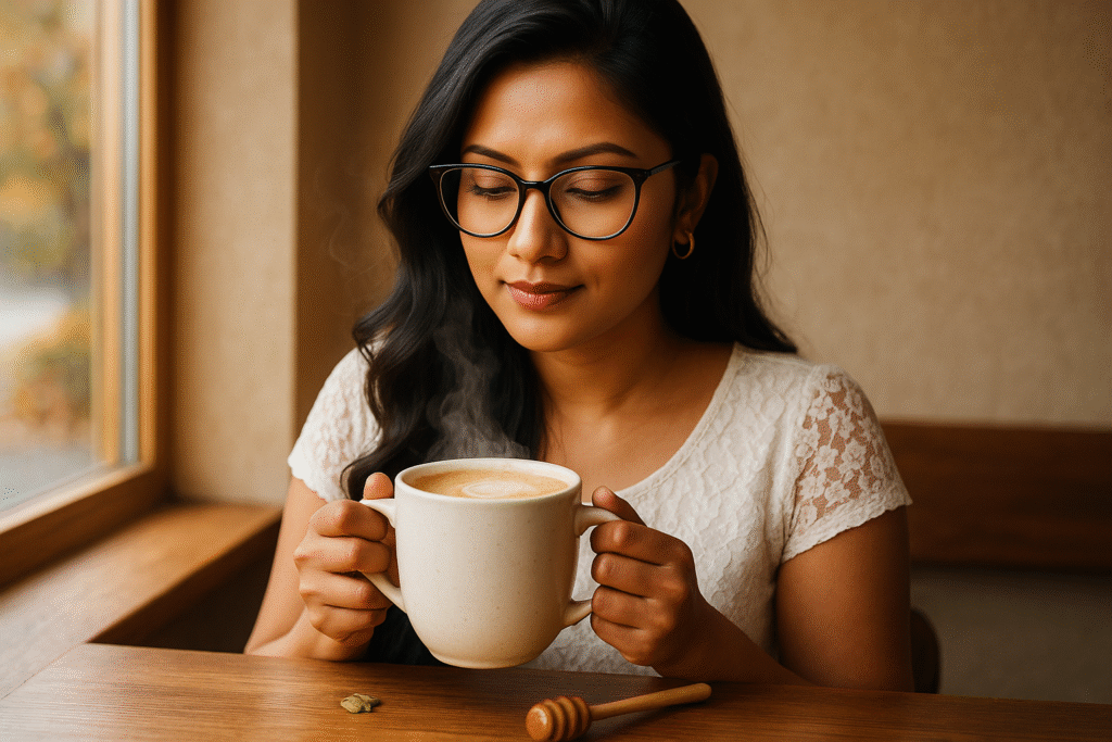Cardamom Honey Latte, coffee recipe, cafe culture, coffee culture, coffee rituals, coffee lifestyle, Jannes Punita blog, Middle Eastern coffee, spiced latte recipe, honey latte, cardamom coffee, cozy morning ritual, homemade latte recipe