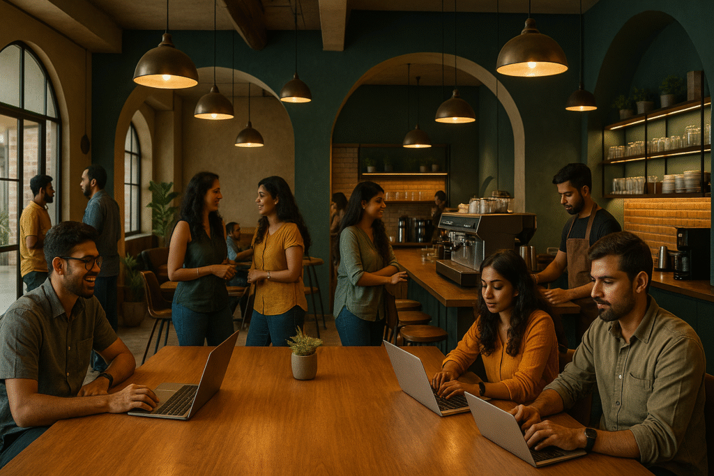 coffee in a co-working space, coffee culture, coworking space, work coffee routine, coworking caffeine, coffee rituals, coffee lifestyle, Jannes Punita blog, shared coffee breaks, productivity coffee hacks, team bonding rituals, friendly collaboration