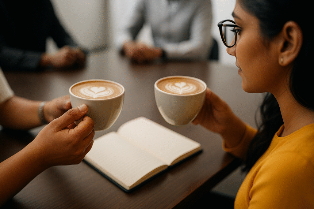 role of coffee, coffee in a co-working space, coffee culture, coworking space, work coffee routine, coworking caffeine, coffee rituals, coffee lifestyle, Jannes Punita blog, shared coffee breaks, productivity coffee hacks, team bonding rituals, friendly collaboration