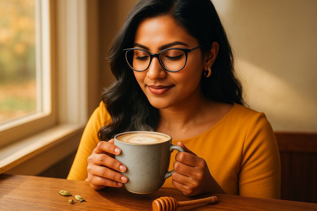 Cardamom Honey Latte, coffee recipe, cafe culture, coffee culture, coffee rituals, coffee lifestyle, Jannes Punita blog, Middle Eastern coffee, spiced latte recipe, honey latte, cardamom coffee, cozy morning ritual, homemade latte recipe
