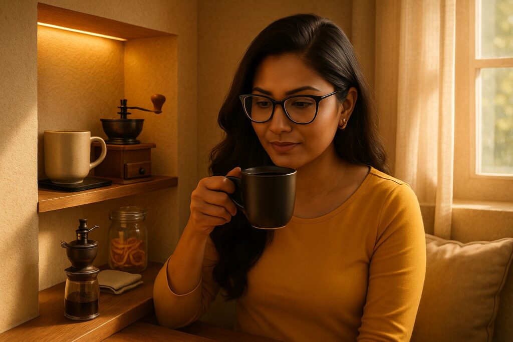 coffee experience, coffee hacks, home cafe, coffee culture, coffee rituals, coffee lifestyle, Jannes Punita blog, kitchen organization, cozy mornings, mindful coffee, simple brew upgrades, home café tips