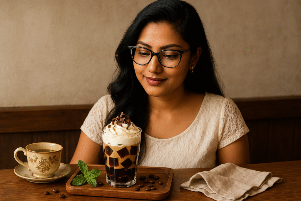 Coffee Jelly Parfait, Coffee Jelly, Coffee Dessert, Coffee Recipe, Retro Coffee Recipe, Brew Coffee Treats, Daily Coffee, coffee culture, coffee lifestyle, daily coffee, morning coffee, coffee love, brew coffee, retro desserts, coffee-inspired recipes, Jannes Punita blog, coffee-based dessert
