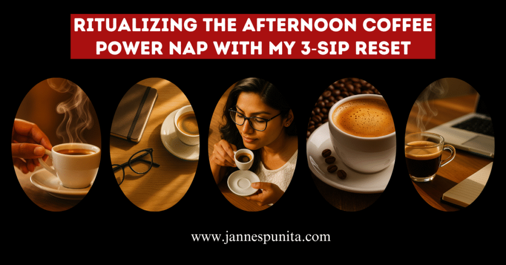 Coffee Power Nap, daily coffee, coffee power, coffee nap, coffee culture, coffee rituals, afternoon slump, energy reset, brew coffee, mindful caffeine, daily inspiration, Jannes Punita blog, productivity tips